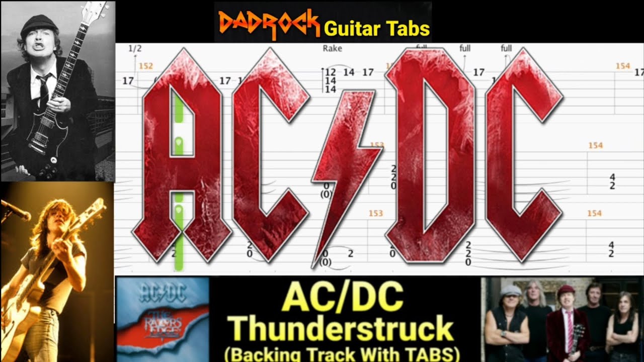 Thunderstruck - AC/DC - Guitar + Bass TABS Lesson (Rewind) - YouTube