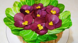 This is DECORATION OF THE TABLE. Violet salad. MK.