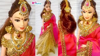 How to Make & Drape Designer Saree to Barbie/ Barbie Doll Saree Draping