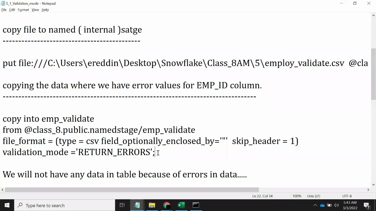 snowflake stage data  Validation