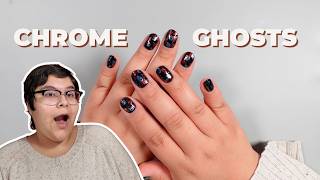 Halloween Chrome Ghost Nails w/ Regular Air-Dry Nail Polish