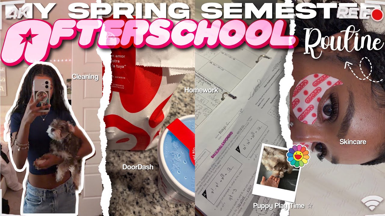 MY SPRING SEMESTER AFTERSCHOOL ROUTINE! ♡︎ cleaning, doordash, skincare, homework