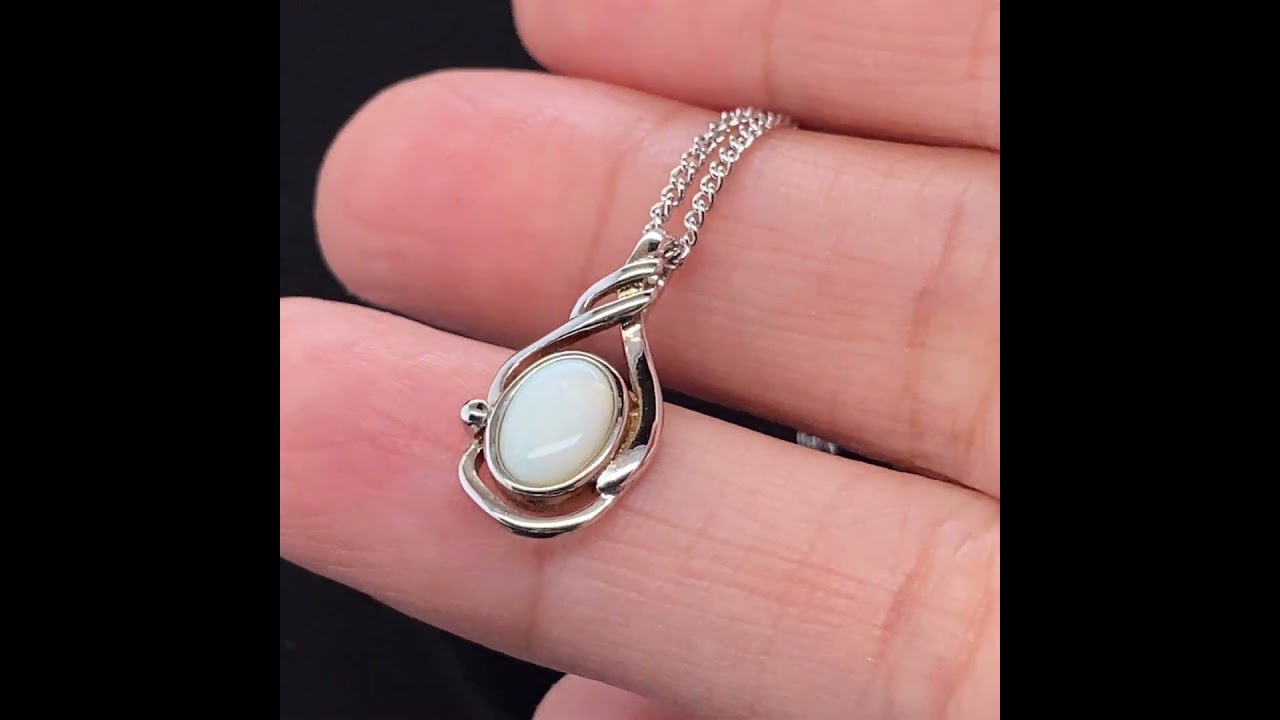 Sterling Silver Solid White Opal Necklace 425