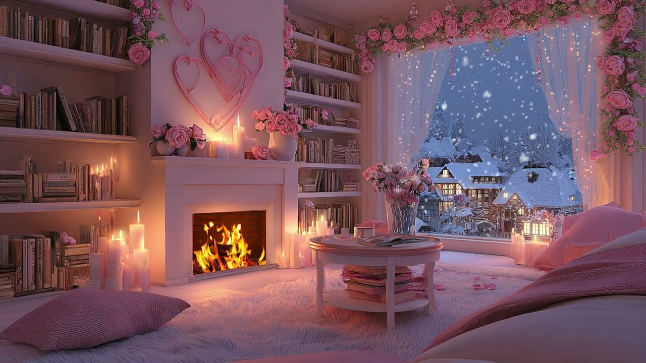 💘🐆 Pink Maximalist Valentine’s Night ✨ Vintage Glam Fireplace Ambience