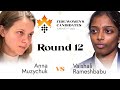 Round 12 | Anna Muzychuk vs Vaishali Rameshbabu | Women's FIDE Candidates 2024