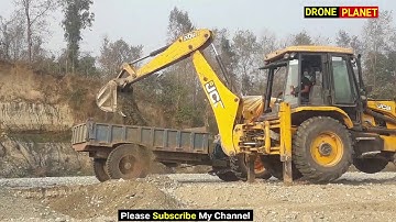 Loading From the middle part of the river into the tractor by mix ballast JCB 3DX Super