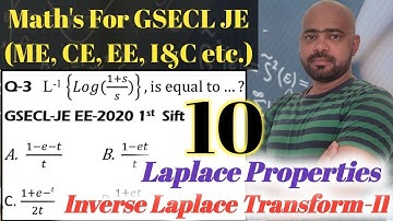 GSECL Maths 10  Inverse Laplace Transform I L-1 {𝐿𝑜𝑔((1+𝑠)/𝑠)}, is equal to..? I GSECL Previous MCQ