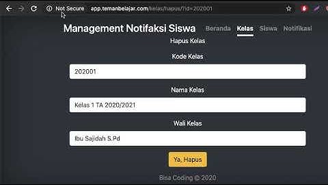 Cara Hapus Data dari Tabel MySQL dengan PHP Fitur Hapus Kelas Proyek Manajemen Notifikasi Siswa