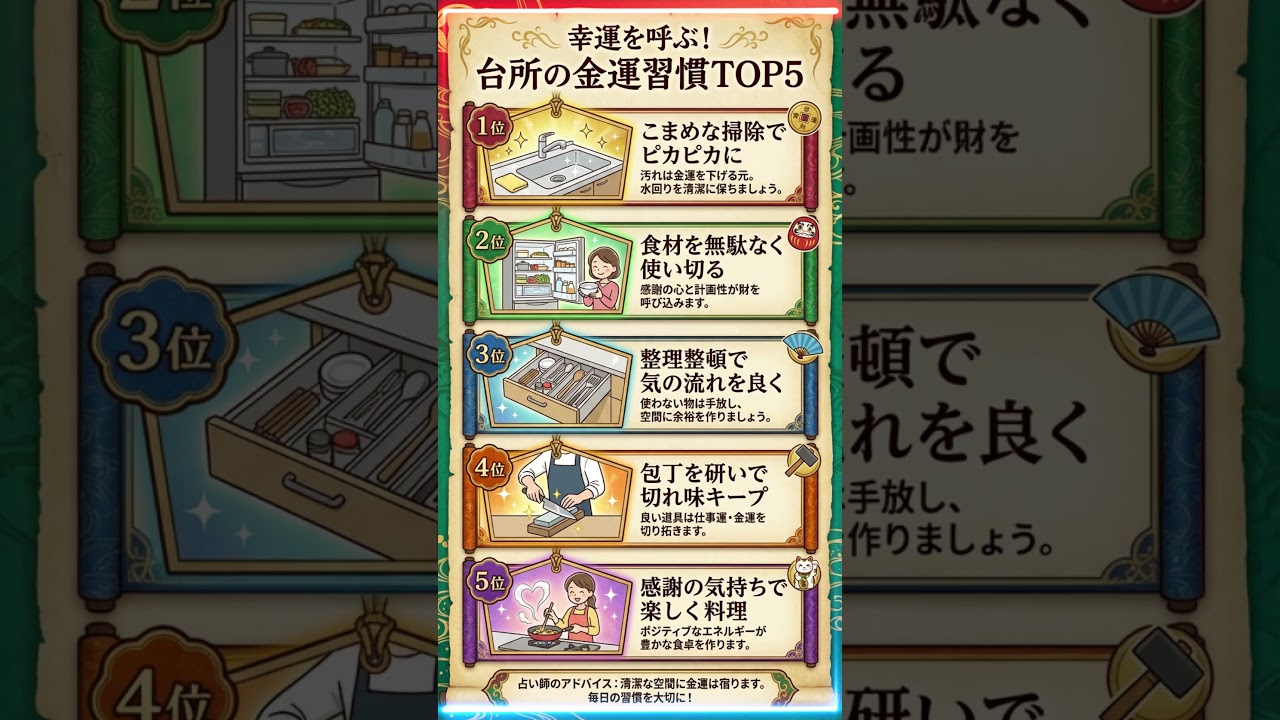 幸運を呼ぶ! 台所の金運習慣TOP5 #占いランキング #shorts