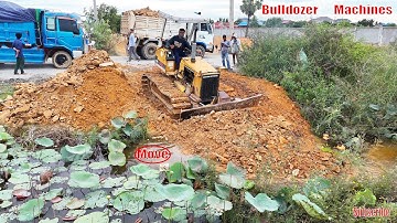 New Landfill Task! Use Dump Truck 5Ton & Dozer Komatsu D20p Filling Stone Delete Flood Area