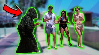 BUSHMAN PRANK AT THE BEACH IN SPAIN PART 1! | Scariest And Funniest Reactions | Kimoo Pranks