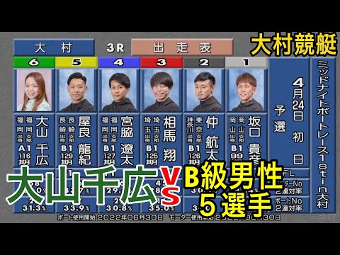 【大村競艇】注目初走は⑥大山千広vsB級男性５選手