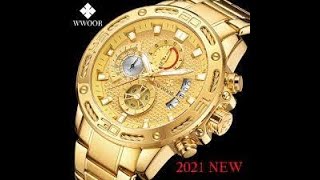 REVIEW WWOOR 2022 New Men Watches Top Brand Luxury Gold Stainless Steel Quartz Watch Men Waterproof
