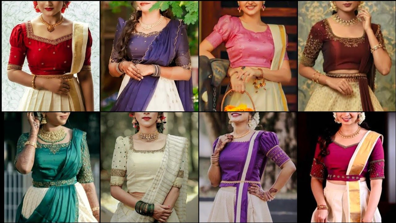 🌼Beautiful Onam Set Saree Designs 2025| Latest Set Sarees With Contrast Blouse Designs For Onam❤️|