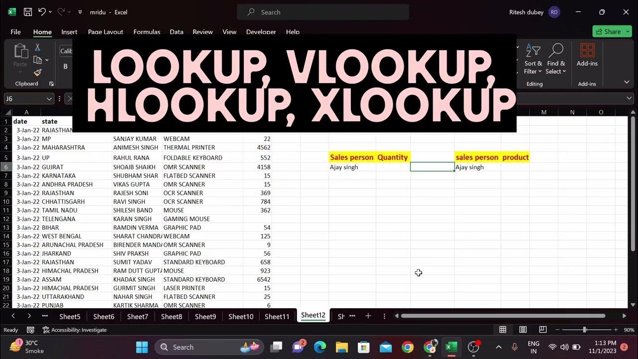 Difference between lookup vlookup hlookup xlookup function in excel 