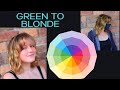 From Green to Blonde. How to Hair Color Correction. This is gentle method with color theory.