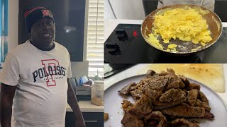 How To Make The Best Scrambled Eggs With Cheese, Steak & Potatoes  - Trick Daddy