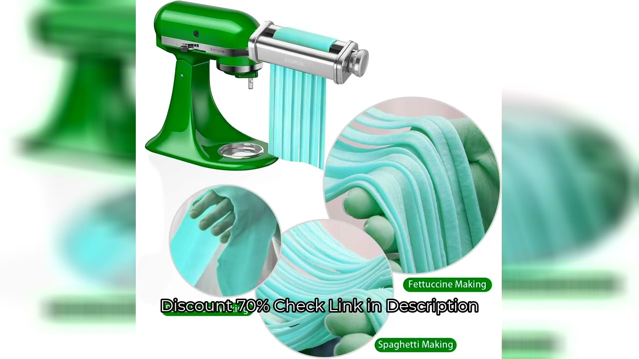 Pasta Attachment for KitchenAid Mixer, Pasta Sheet Roller, Spaghetti Fettuccine Cutter,Stainless Noo