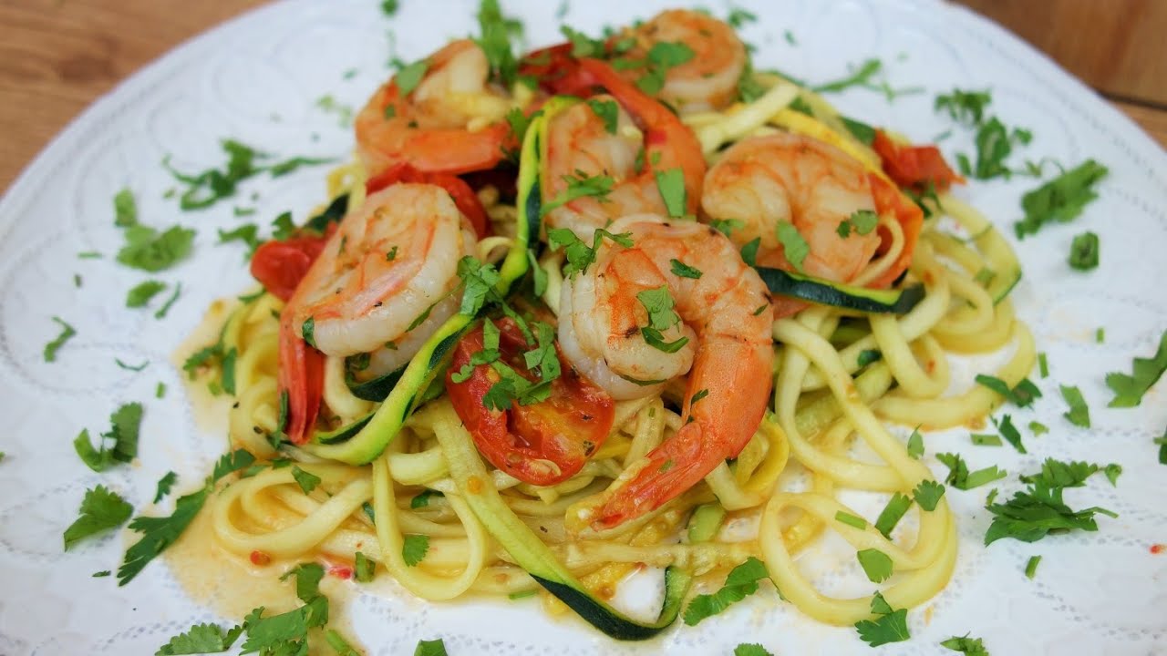 "Pasta" de Calabaza con Camarones - Dieta - (Zucchini Noodles) - Mi Cocina Rápida | Mi Cocina Rápida - Karen