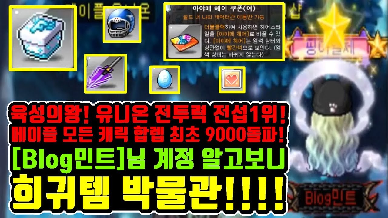 [한자] 메이플 유니온 전투력, 합렙 전섭 1위! 육성의 왕! [Blog민트]님 계정 알고보니 희귀템 박물관!!!! 역대급 화석이  낙타낳다!!!(나타났다!) [한자플스토리]