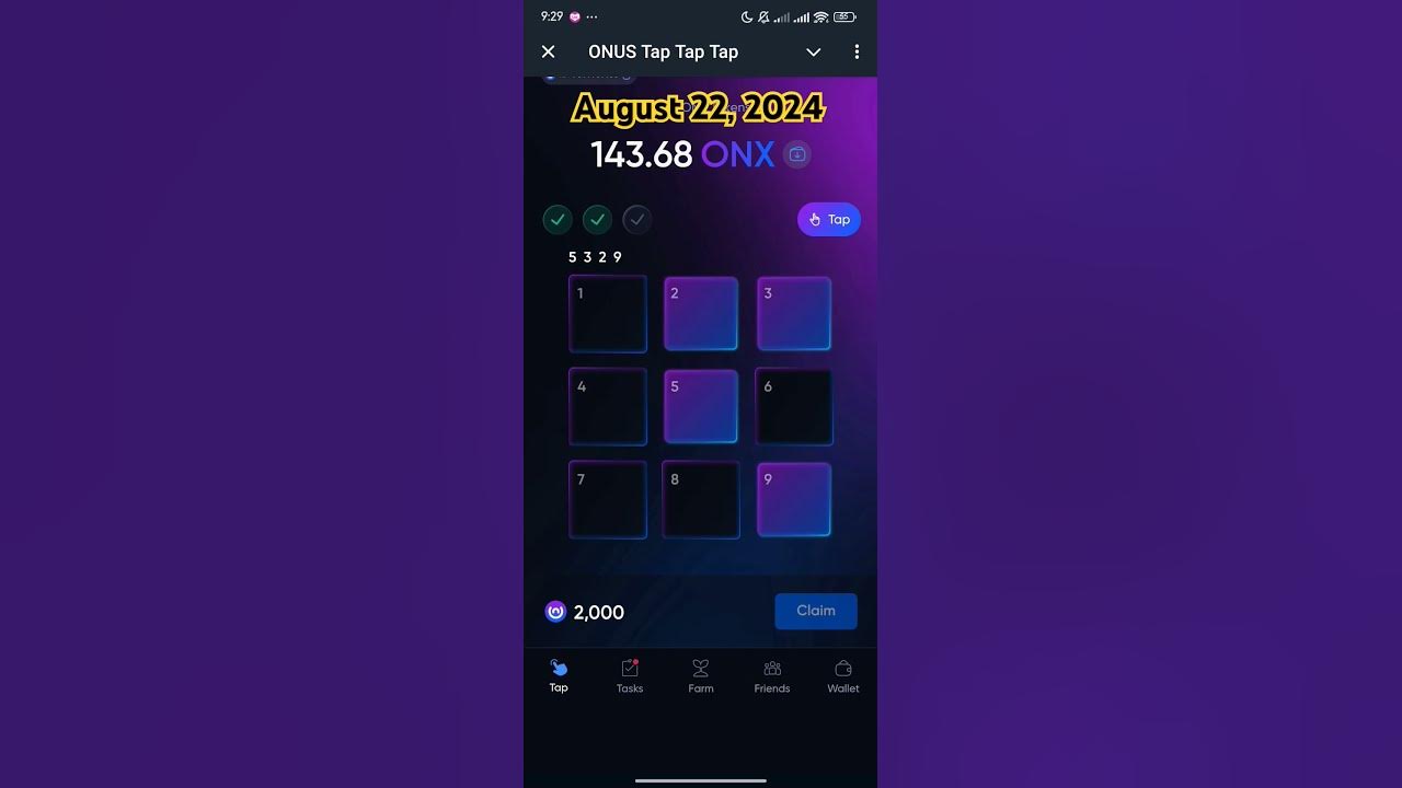 Onus daily code august 22 2024 2000 onx reward tap2earn airdrop 