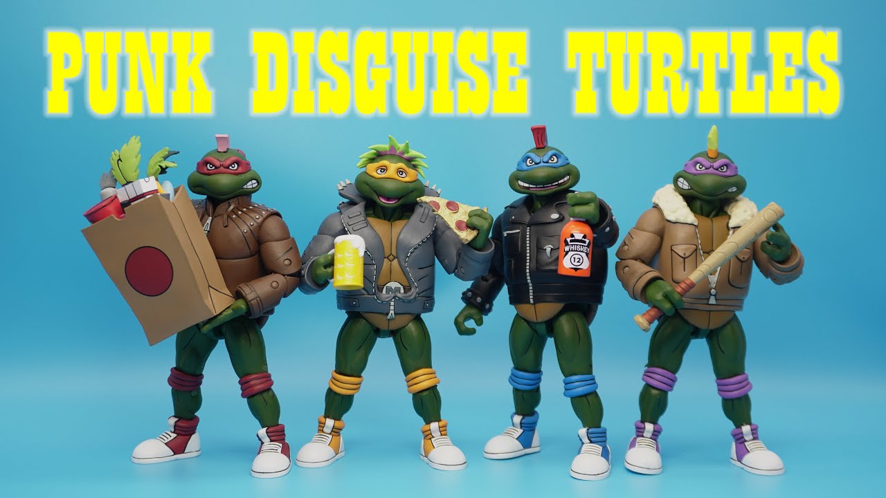 NECA Teenage Mutant Ninja Turtles TMNT PUNK DISGUISE TURTLES 4 PACK Action Figure Unboxing Review