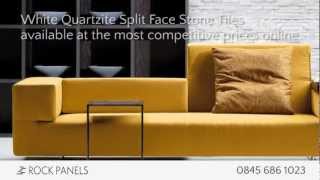 White Quartzite Split Face Tiles - Quartzite Stone Wall Cladding - Split Face Mosaic - Rock Panels