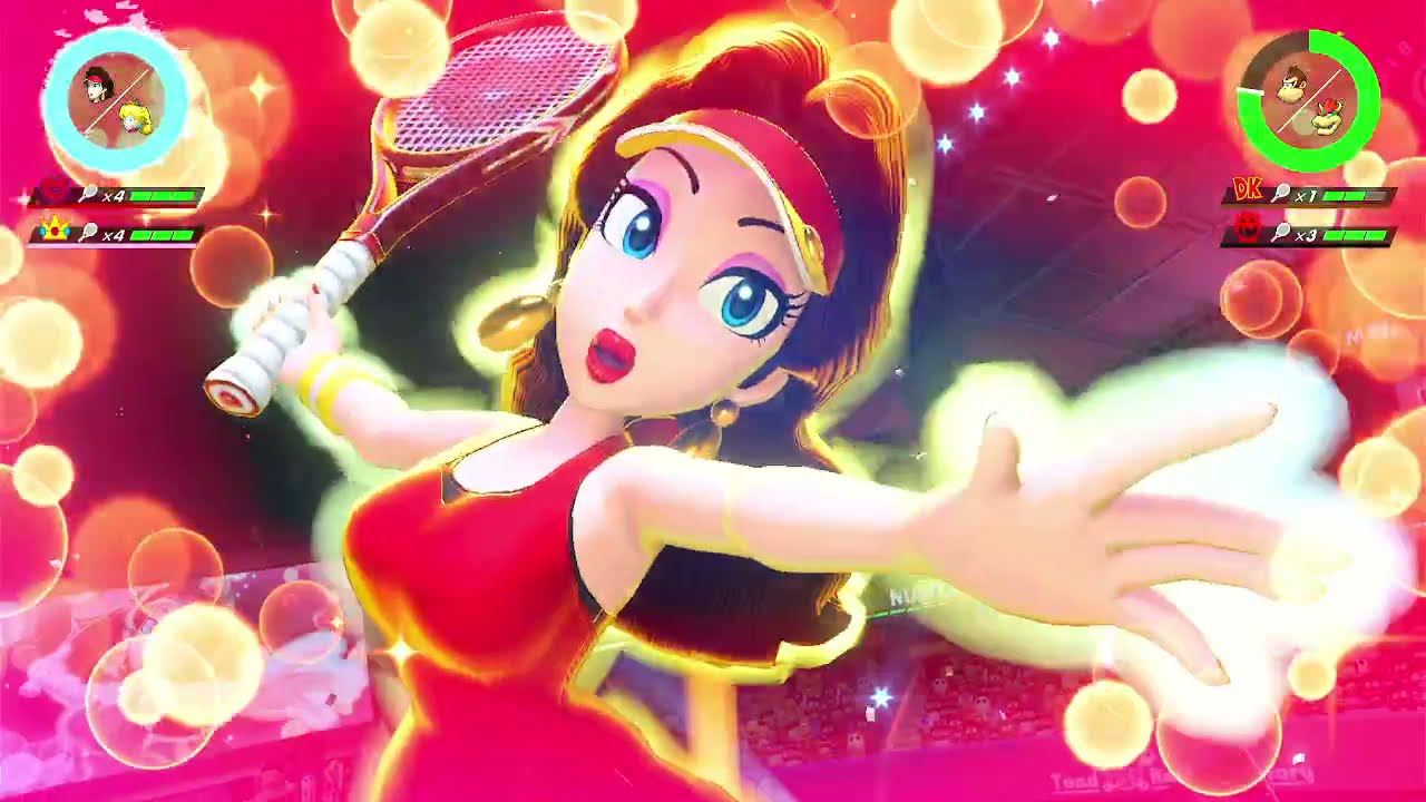 Mario Tennis Aces - Pauline & Peach vs Donkey Kong & Bowser (Damsels N Distress vs Unlikely Allies)