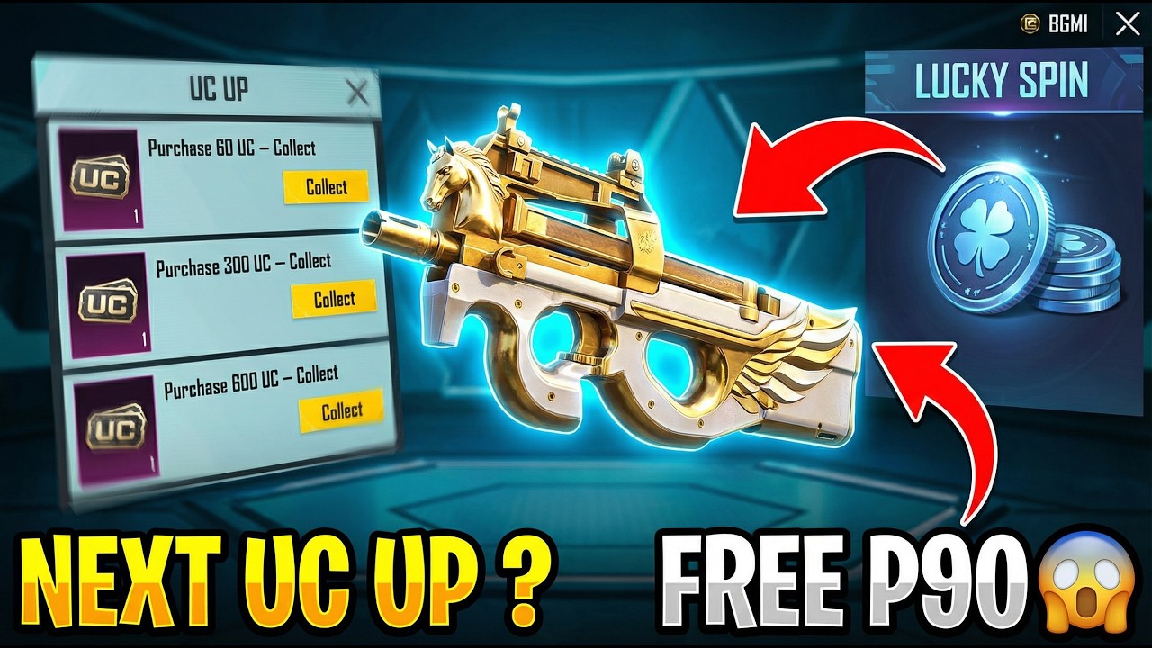 BGMI P90 Upgrade Skin FREE? 😳 | NEXT UC UP Event | FREE Lucky Coins Kaise Milega?