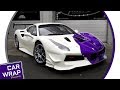 Ferrari 488 Challenge Race Car wrapped Silver, White and Purple