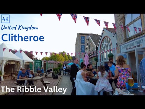 Clitheroe and Castle Walking Tour 4K - English Country Town (60fps)