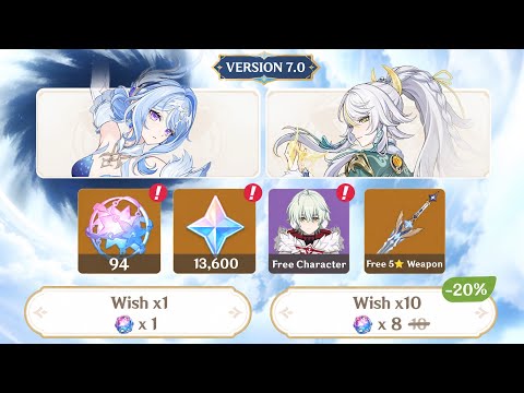 WOW!! 94 PULLS/ 13,965 PRIMOGEMS, FREE CHARACTER, FREE 5 STAR WEAPON IN VERSION 7.0 - Genshin Impact