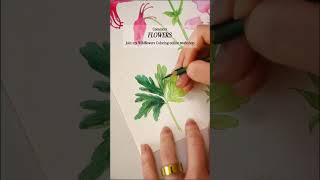 botanical coloring⁠ watercolor colred pencil