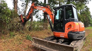 DANGER CLOSE! MUNCHIE MULCHING A BARBED WIRE FENCE LINE!