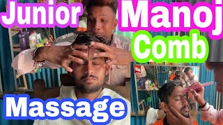 Manoj barber fully relaxing head,face and neck massage by indian street barber //asmr