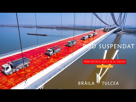 Pod Suspendat Braila - 23.03 | Primii metri de asfalt de pe tablierul Podului | Building a bridge