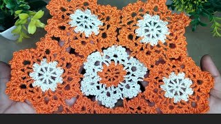 مفرش كروشيه وحدات مع شرح طريقه التشبيك _ How to Crochet easy Doily