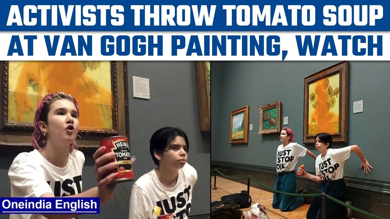 Just Stop Oil Protests Activists throw soup on Van Gogh painting Oneindia News *International