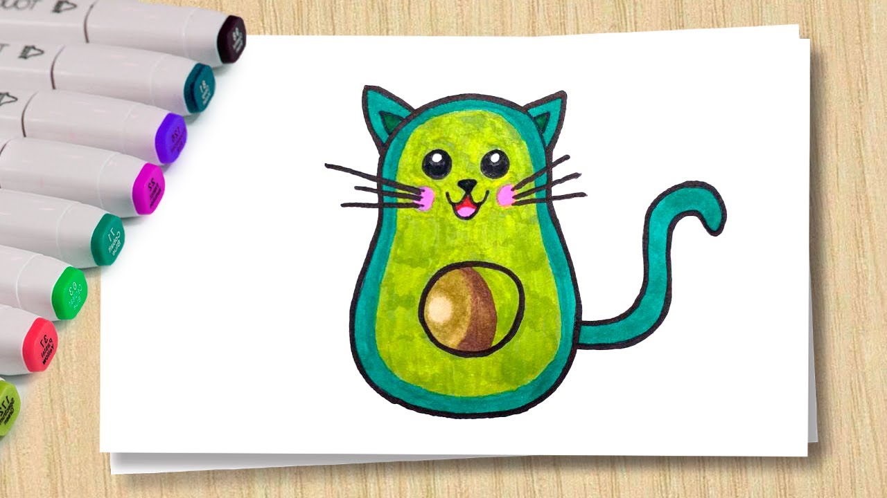 Очень легко повторить, Рисуем Авокадо Кошечку/Рисуем простые рисунки ...