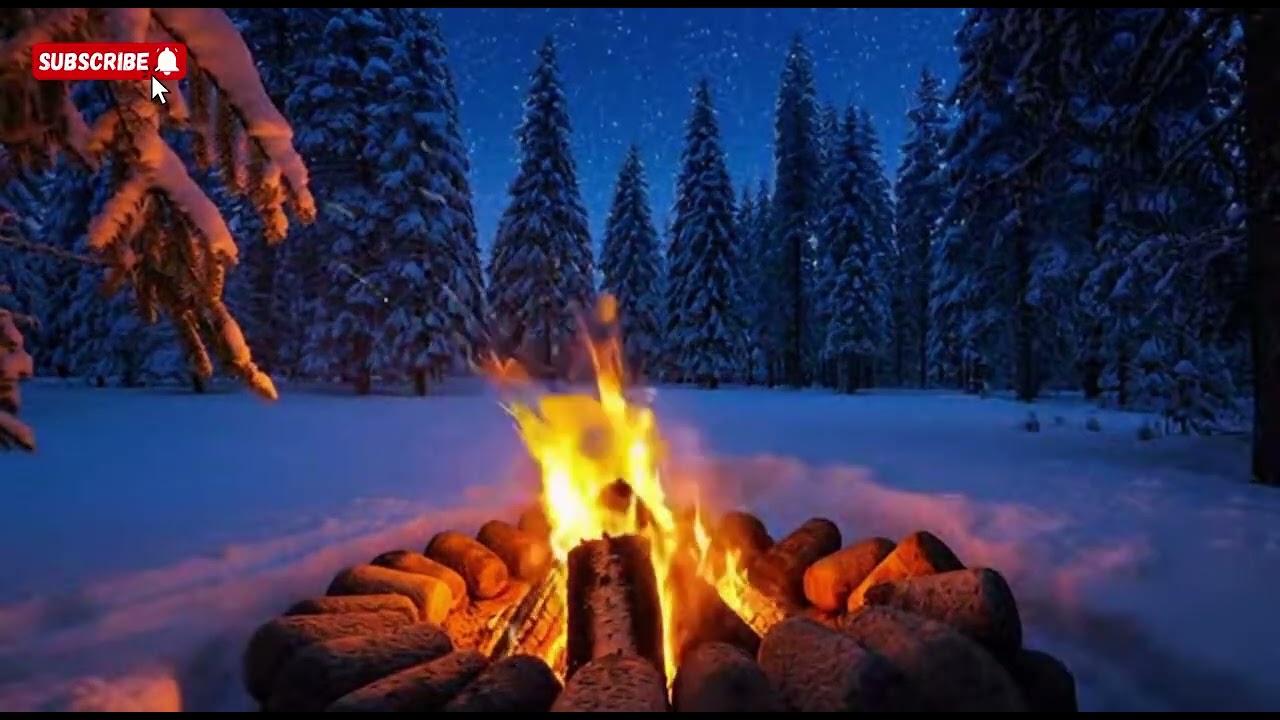 Snowy Night Camping Fire ❄️🔥 | 7 Hours of Crackling Fire & Cold Wind for Sleep