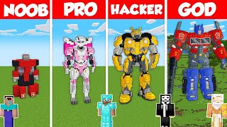 TRANSFORMERS STATUE BUILD CHALLENGE - Minecraft Battle: NOOB vs PRO vs HACKER vs GOD \/ Animation