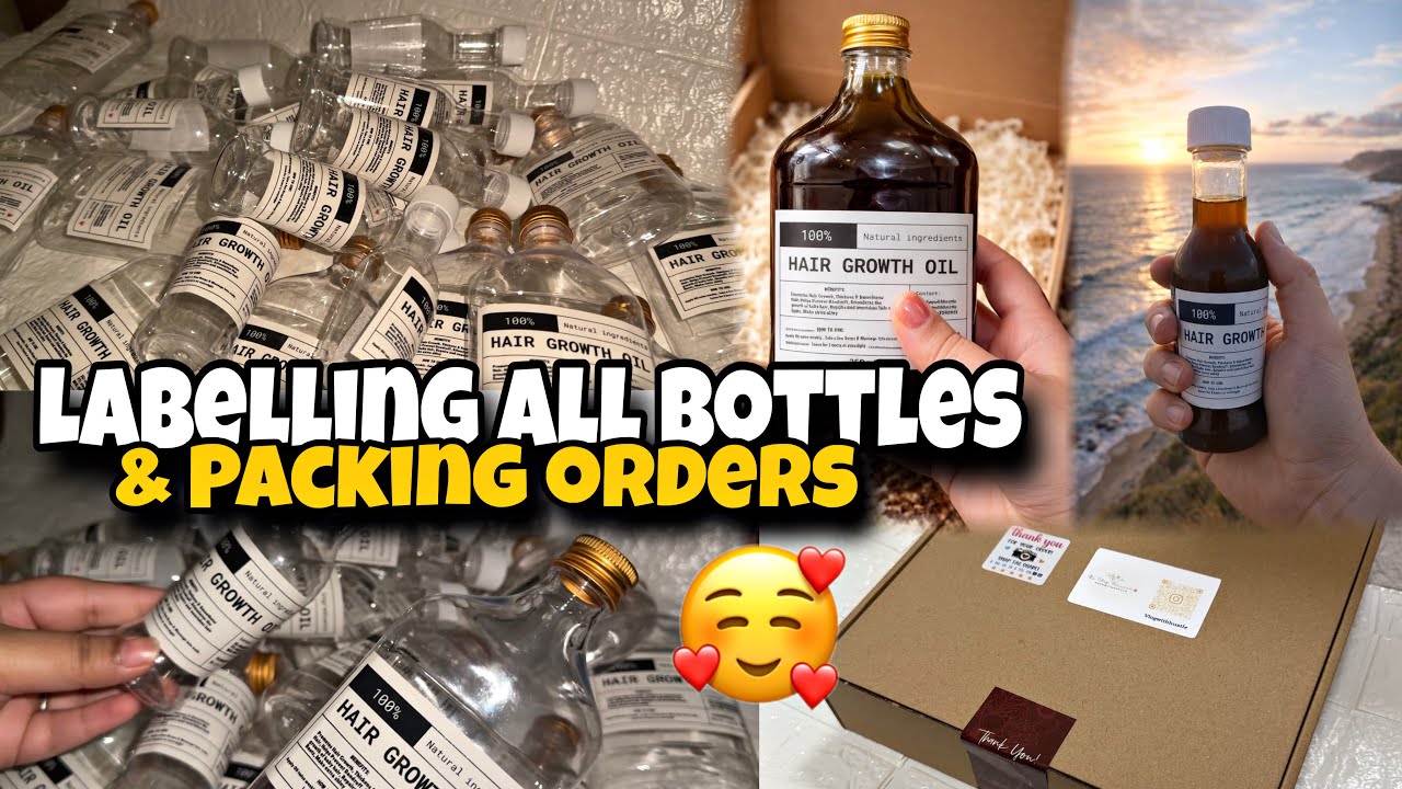 Aesthetic ASMR Bottle Labeling & Packing | Natural Hair Oil Small Business Vlog 