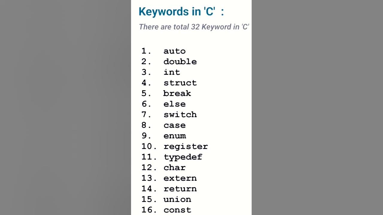 32 keywords in 'C' Language #coding #c #code - YouTube