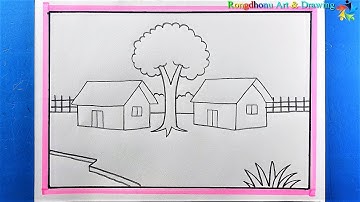 Simple rules for drawing village scenes for Beginners  💖💖Village Scenery Drawing with Pencil