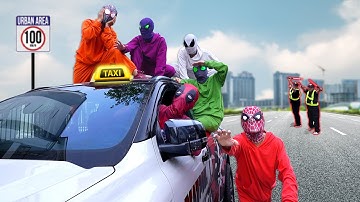6 Bros Spider-Man vs Super Car Taxi | Take Deadpool