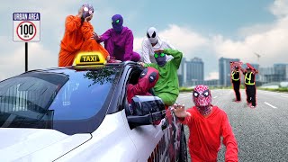 6 Bros Spider-Man vs Super Car Taxi | Take Deadpool's Car From BAD GUY Police ( Funny Comedy Video )