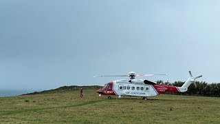 HM Coastguard Helicopter 🚁 landing 🛬 and taking off 🛫 at Trevose Head