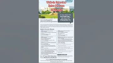 Walk In Interview I Intas Pharma 080624 Job Pharma 
