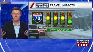 How will potential snow impact travel on I-70 to end the week?