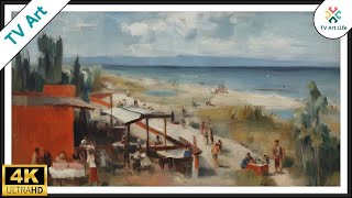 Impressionist Beach Town | Coastal Frame TV Art | Vintage Seaside | 4Hrs 4K screenshot 1
